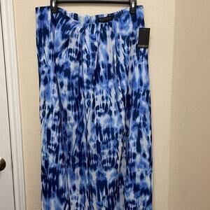 Eloquii Womens Maxi Lined Skirt Size 16 Abstract Print Blue Faux Wrap Side Split